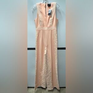 X by NBD Blush & White Floral Embroidered Jumpsuit - Small